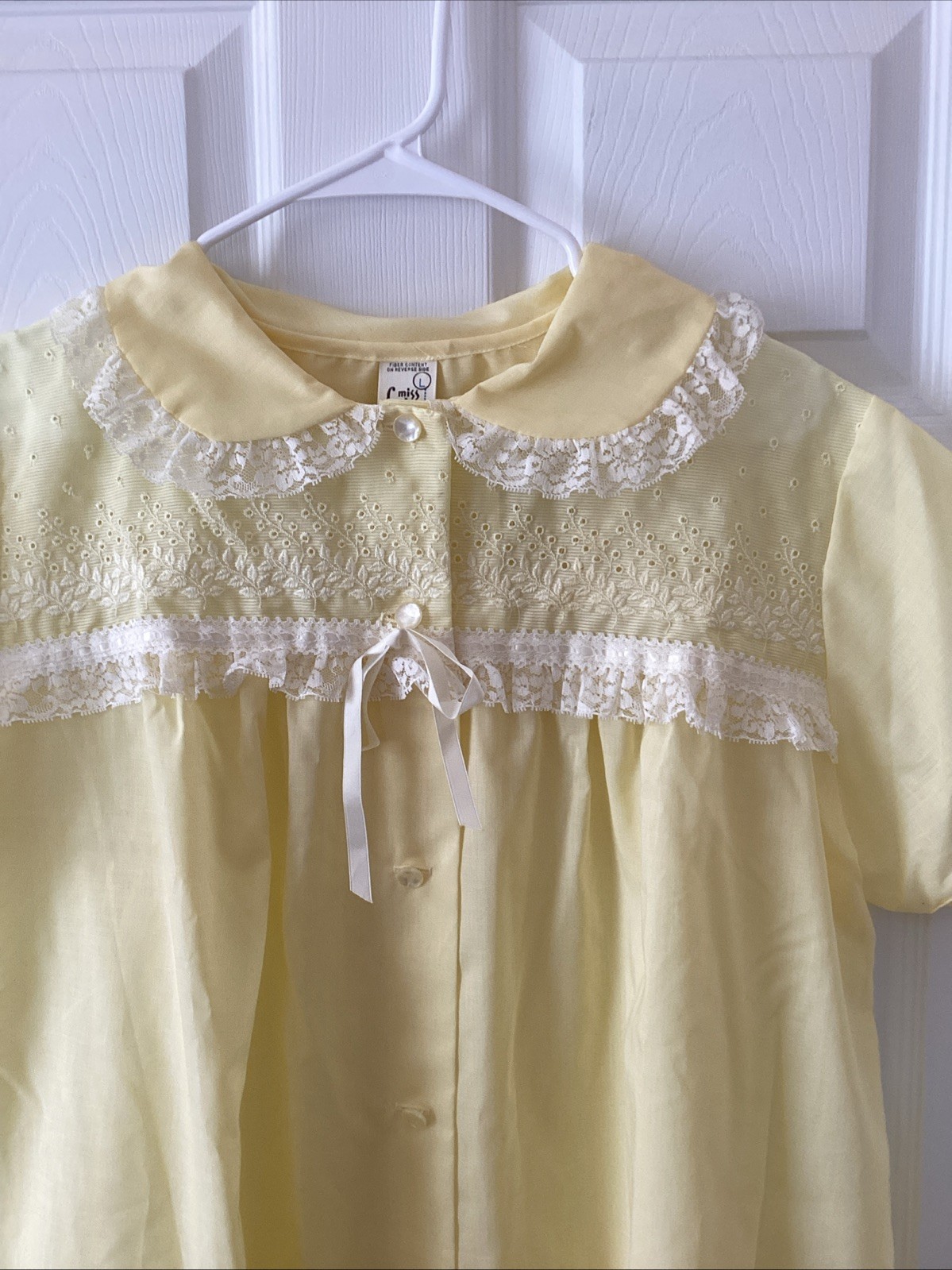VTG Miss Fashion House Dress Yellow Lace L Peter Pan Collar Union Made USA