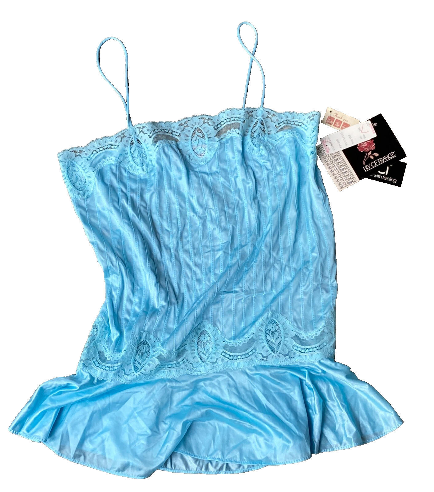 Lily of France Rosa Puleo Szule Nighty 1970s New with Tags Ice Blue Small w lace