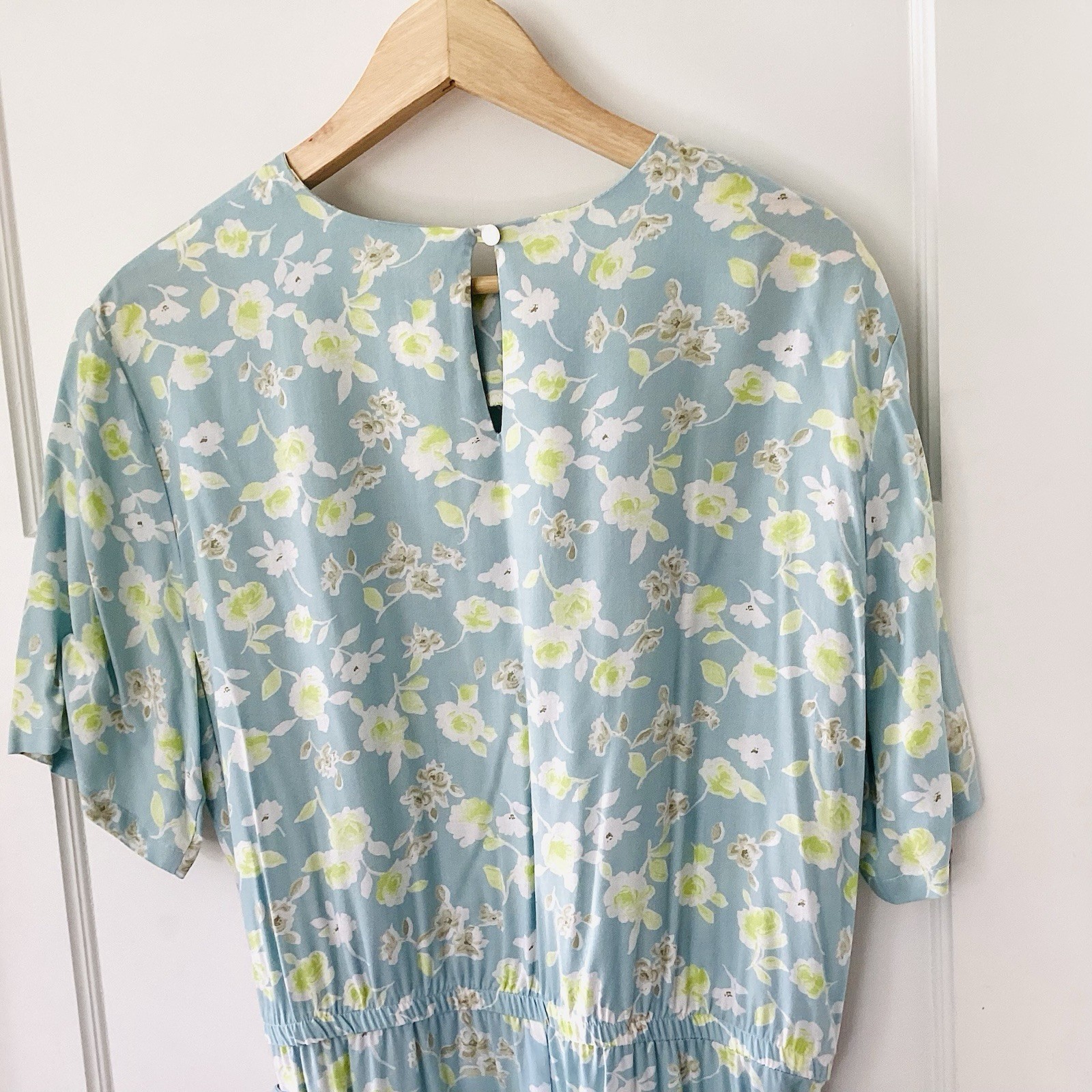 Vintage blue Floral Midi Dress The TOG Shop size 16 100% rayon made in USA belt