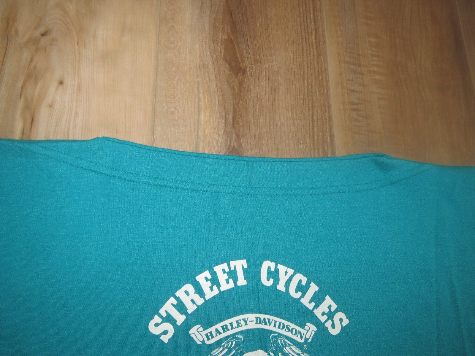 VTG 1982 Holoubek Harley Davidson USA Teal Boatneck Bald Eagle Logo Sz Large