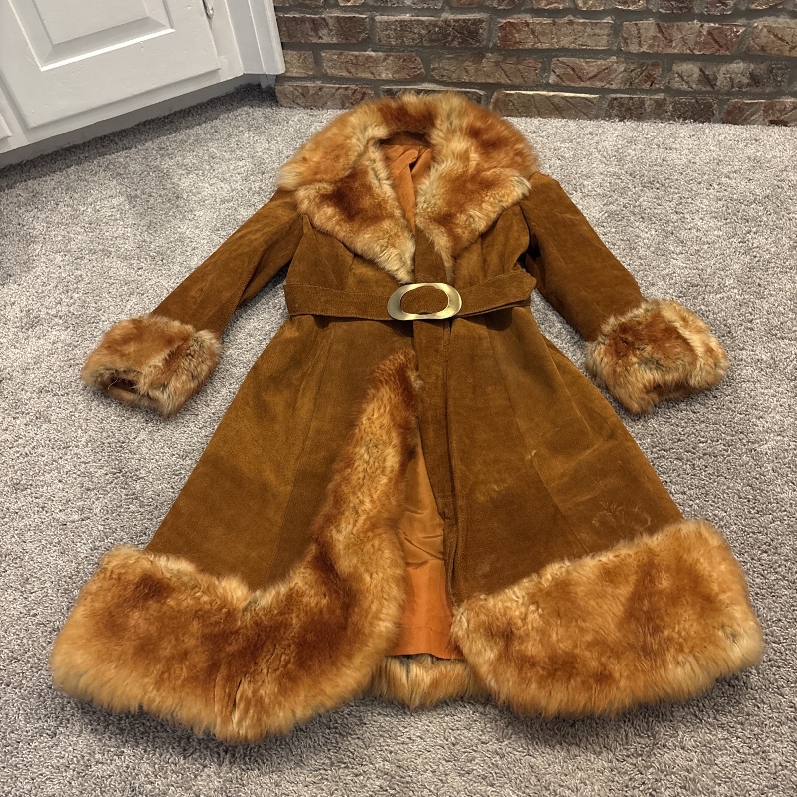 VINTAGE 60s 70s 80s Genuine Suede Leather & Penny Lane Style Fur Trim Coat Boho
