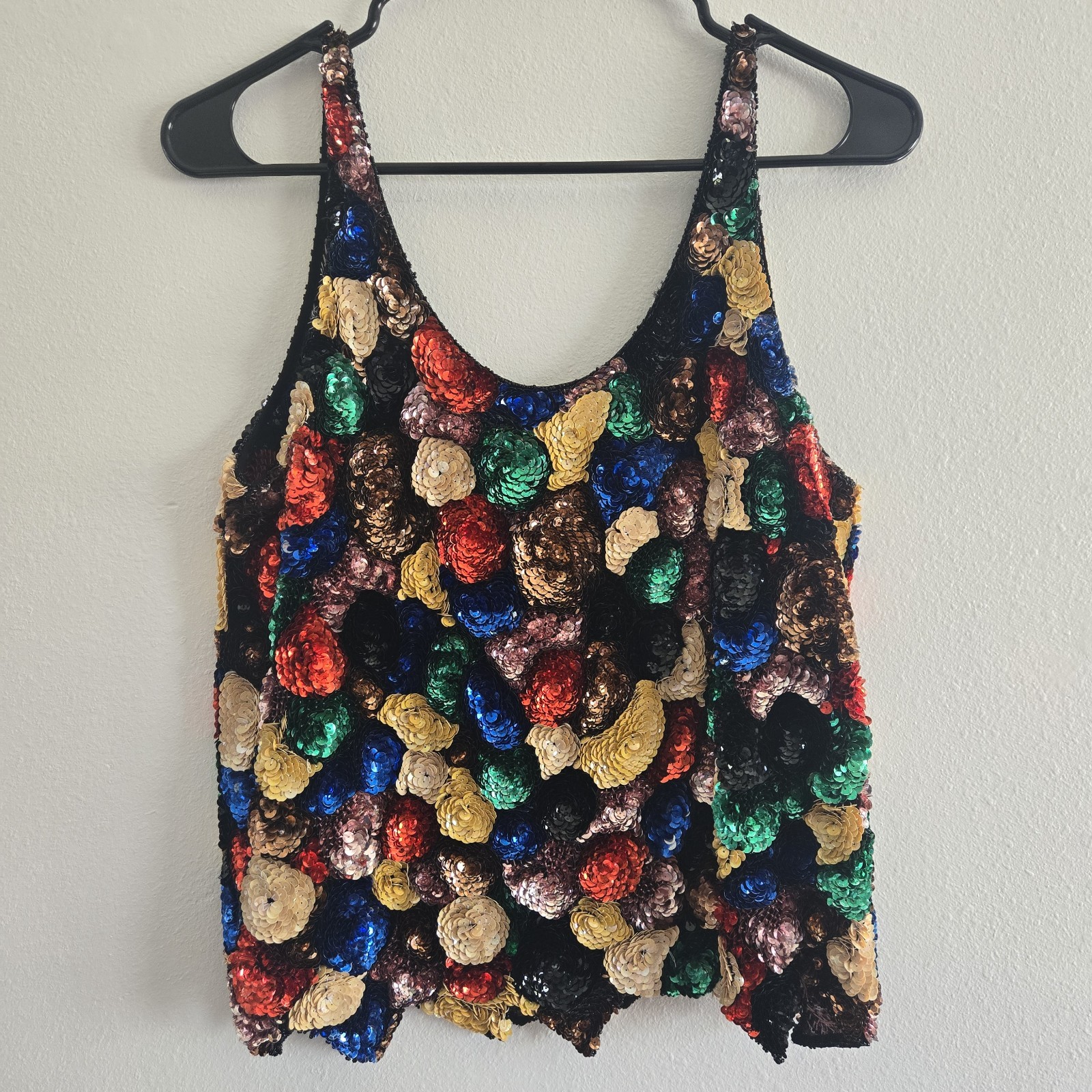 Vtg Sho Max Originals Tank Top Sequence Pure Silk Size Medium