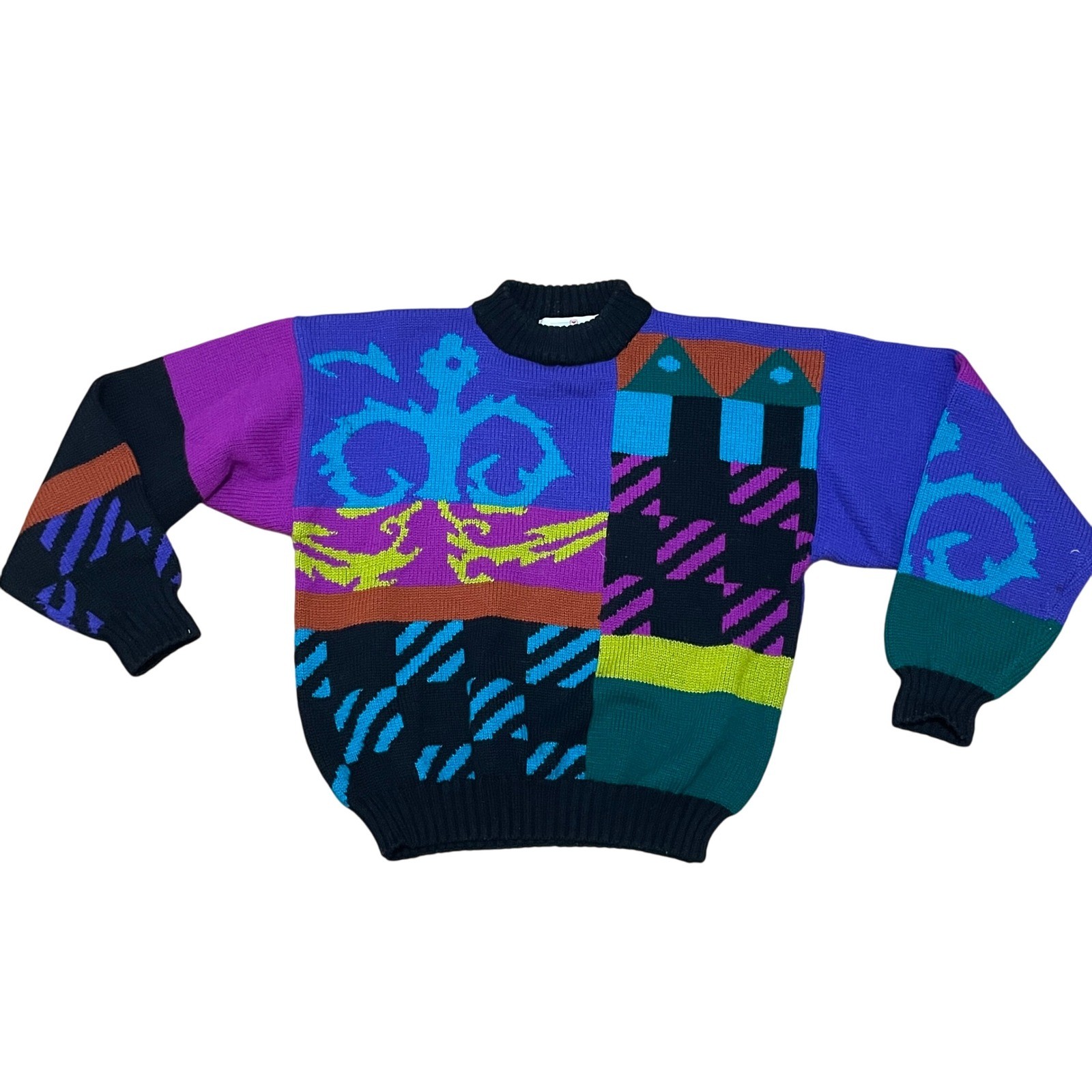 Vintage Obermeyer Ladies Colorful 90s Retro Geometric Pattern Knit Ski Sweater
