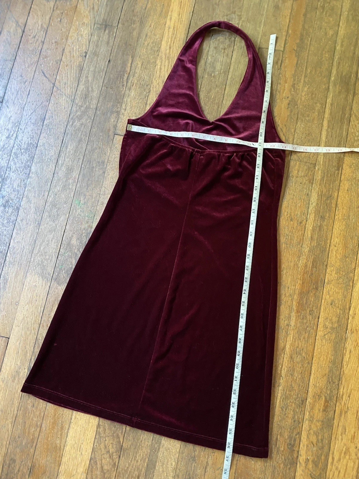Eye Candy Vintage 90s Y2K Burgundy Velvet Halter Neck Mini Dress USA Large