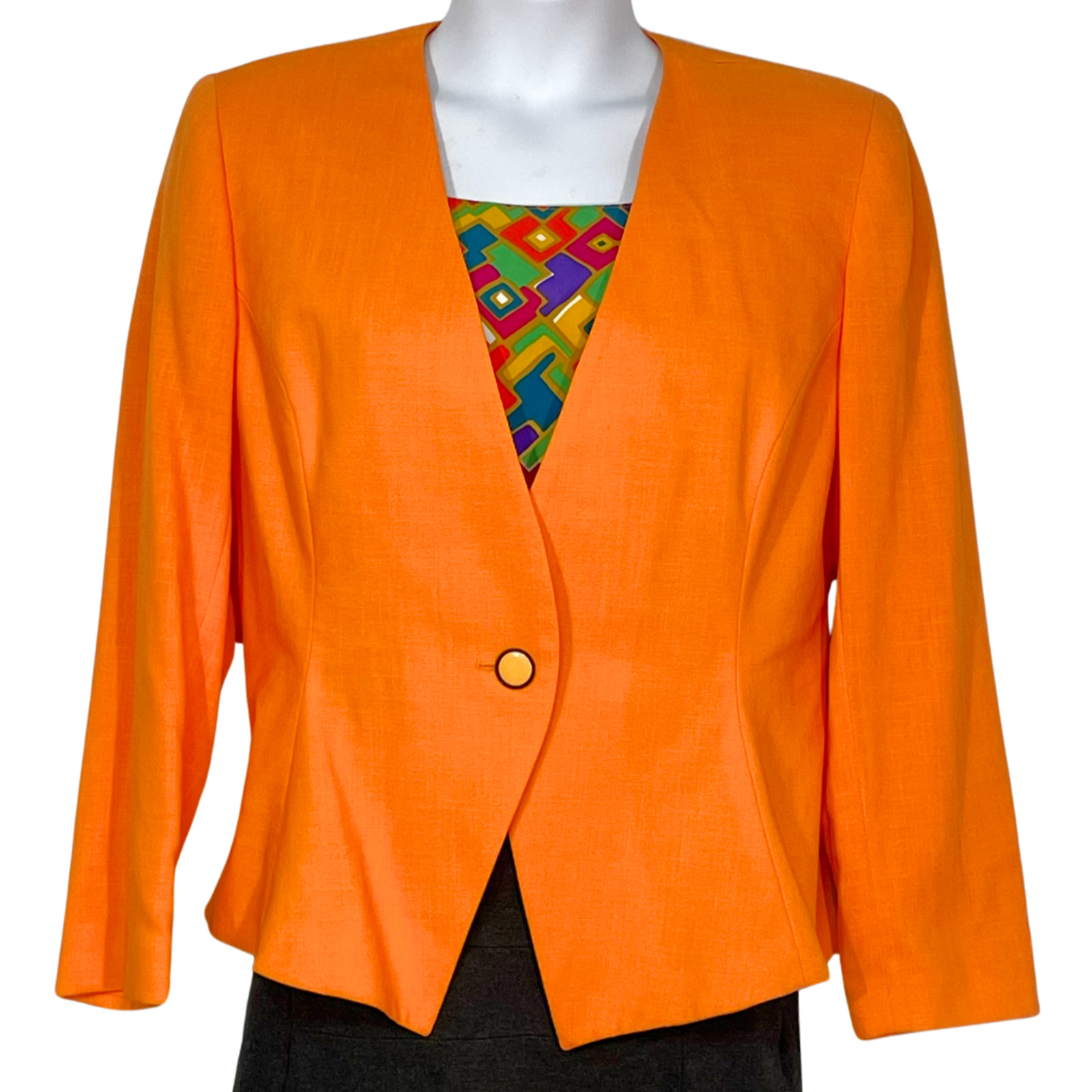 Vintage 90s Gilmor Sz 14 Boxy Suit Jacket Blazer Graphic Print Insert Orange New