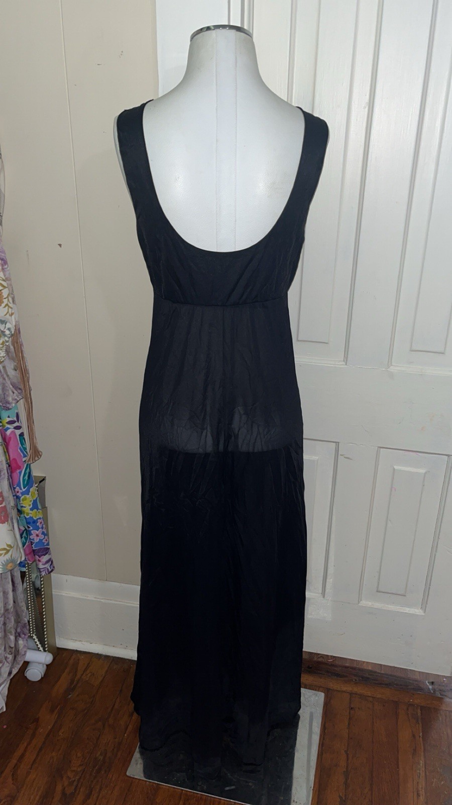 Vintage Miss Elaine Gold Label robe Set Long Nightgown Lace/embroidery black L