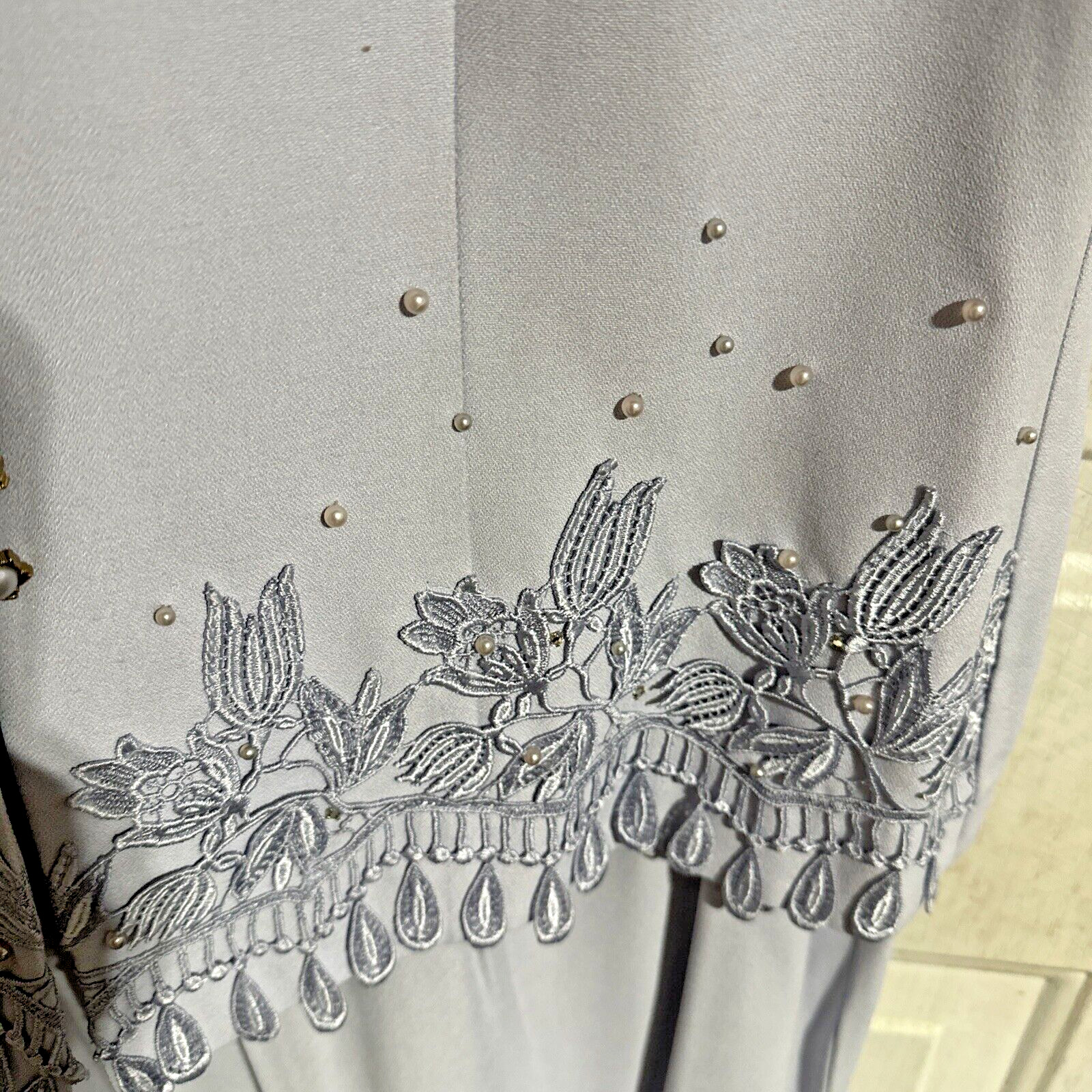 Vintage 90s R&M Richards Jacket and Skirt Set Size 16 Beaded Lilac Embroidered