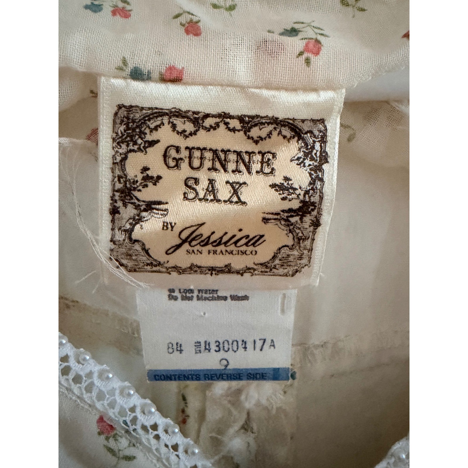 Vintage Gunne Sax Jessica McClintock Floral Prairie Dress Cream Lace Midi 51in