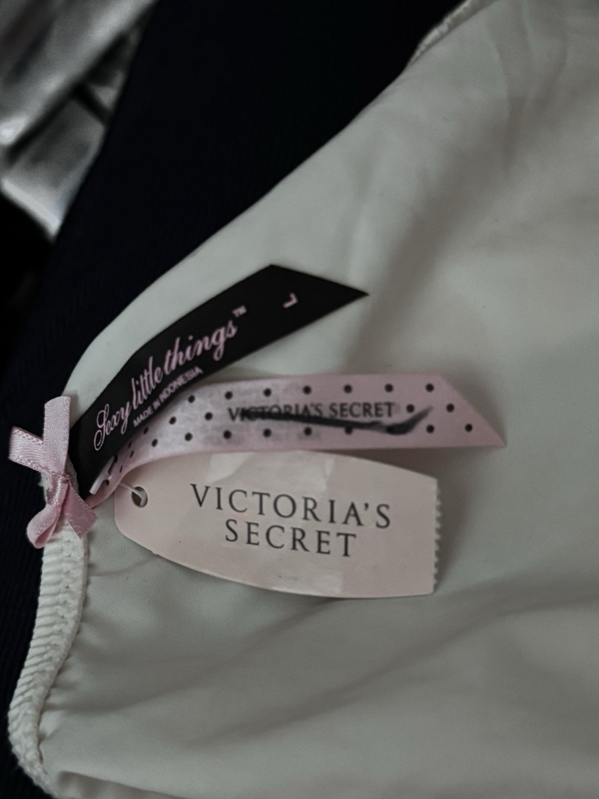 Rare VTG VS Sexy Little Things Silky Satin Ruffle Cheeky Panty Size L Ivory NWT
