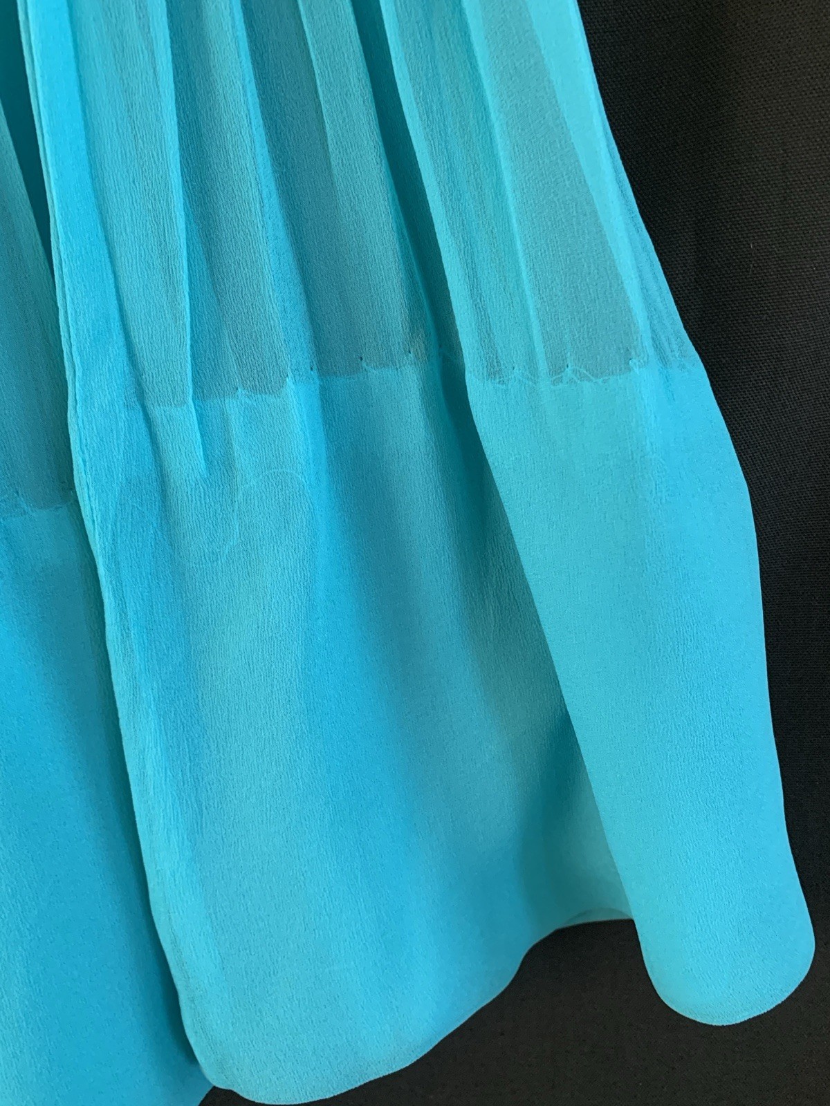 Vintage 1960s Silk Pleated Sheer Knee Length- Teal Blue