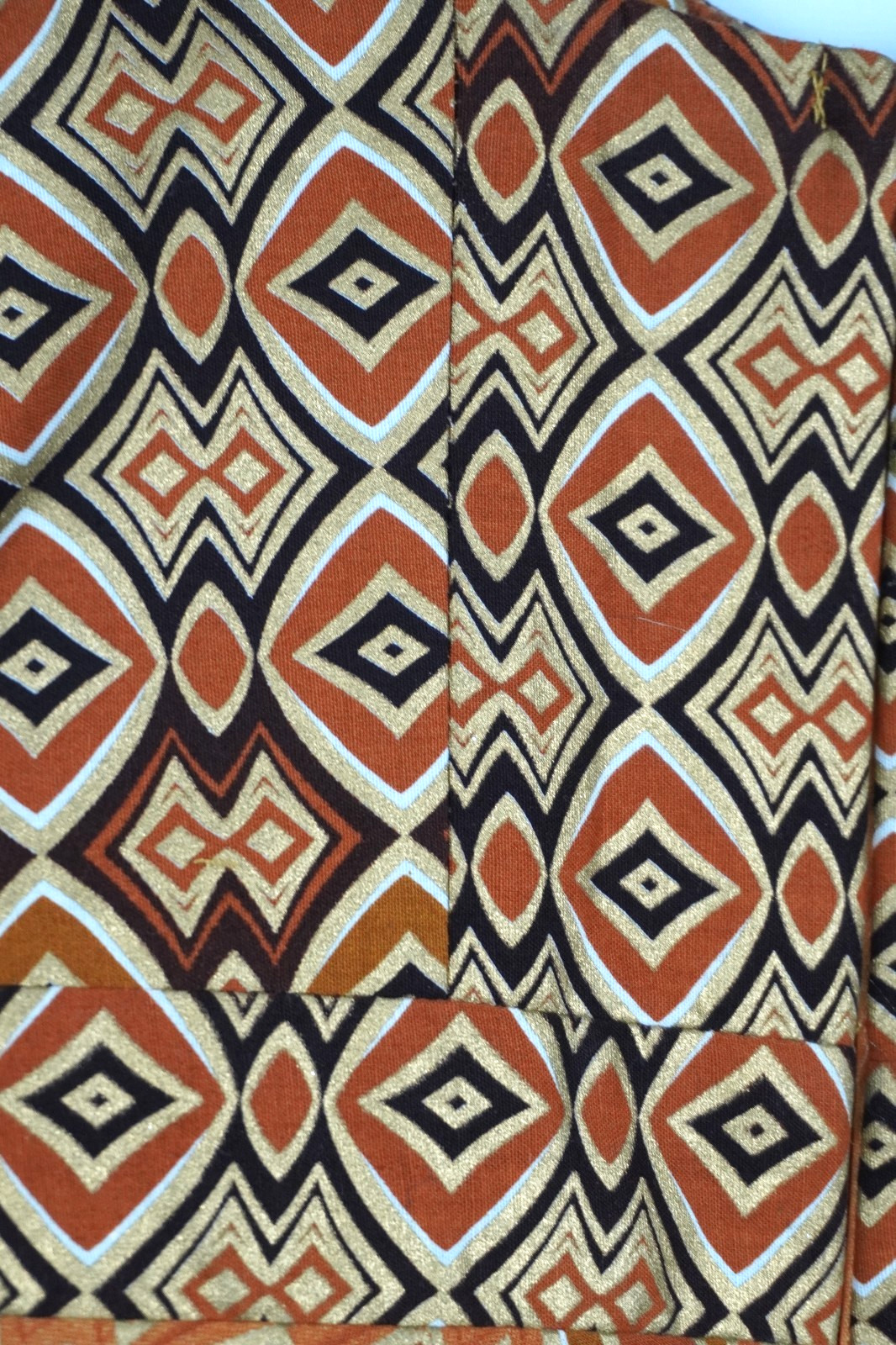 Retro 1960s Dress XS gold and brown boho retro empire style handmade Geometric