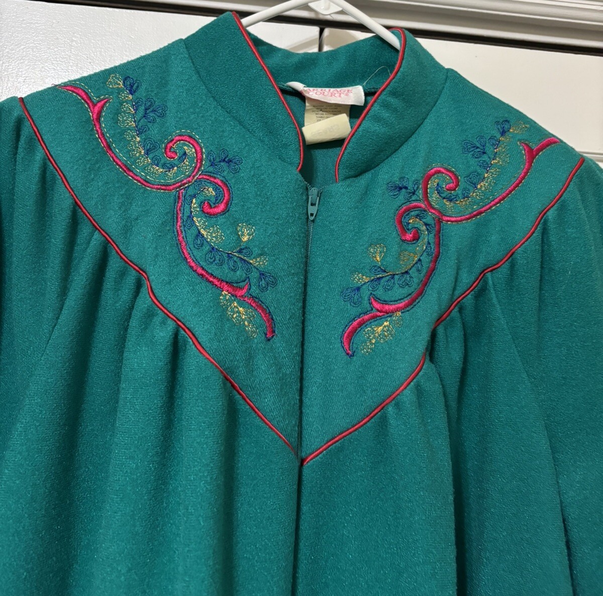 Vintage Carriage Court Green Long Zip Up Plush ROBE Women’s Small Made in USA