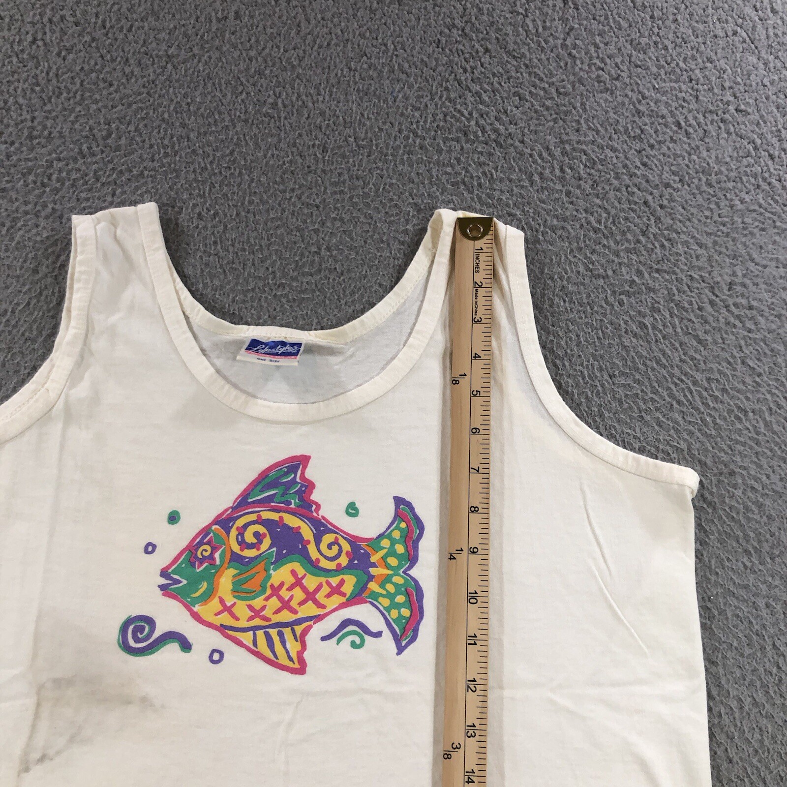 Vtg 90’s Lifestyles Resort Wear Tank Top Women’s One Size Cropped White Fish