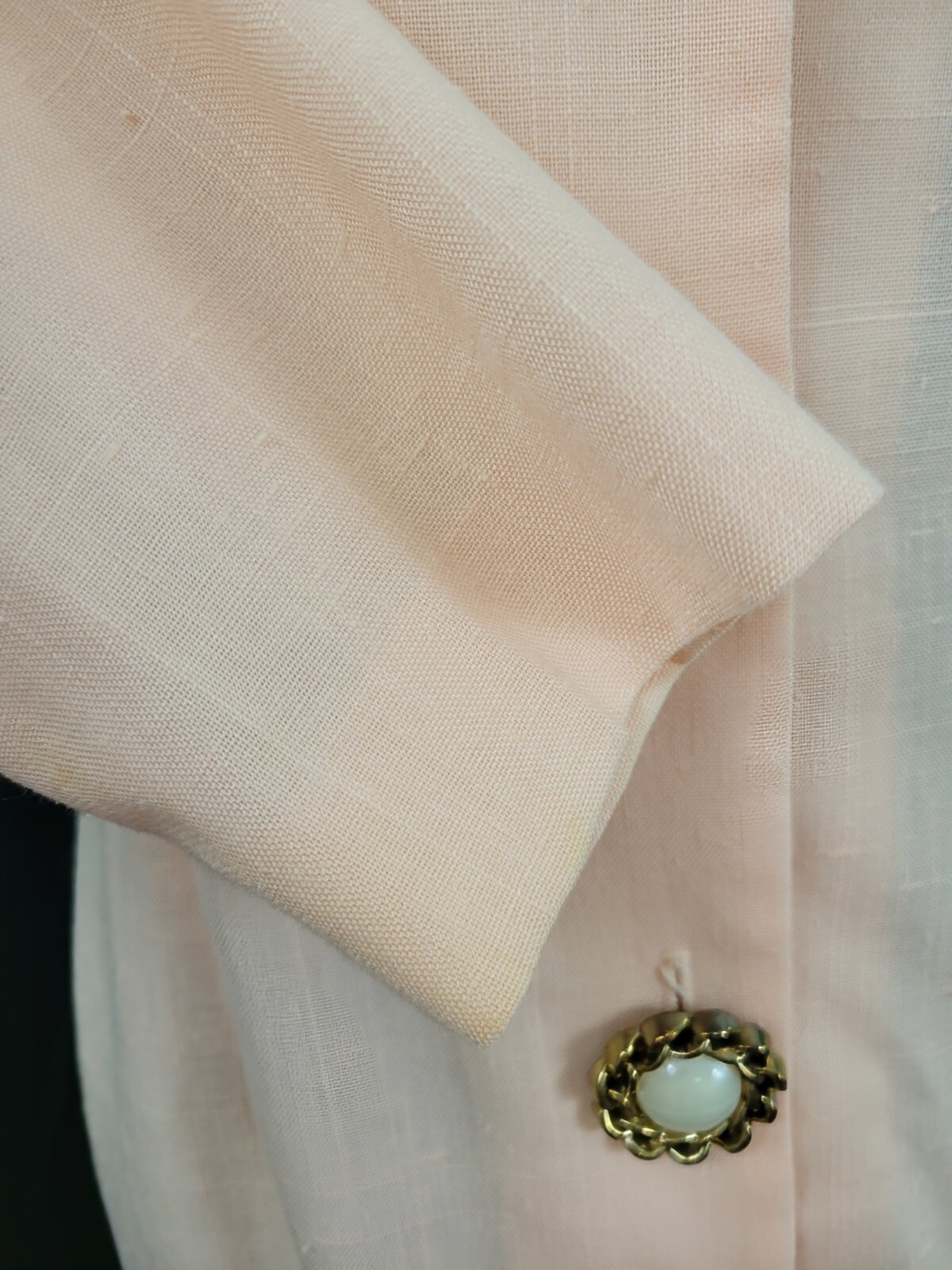 Vintage Peach Linen-Look Sheath Dress w Large Accent Buttons Size M?
