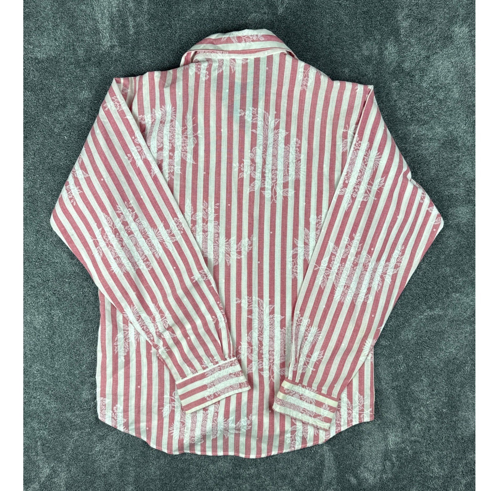 Vintage 90’s Oak Hill Red White Striped Floral Button Down Shirt Size 8 Made USA