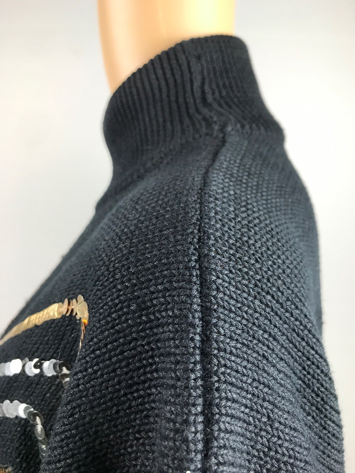 Vtg 80s I.B DIFFUSION WOMEN’S BLACK RHOMBUS SWEATER BEADED SEQUIN 52% Ramie Sz M