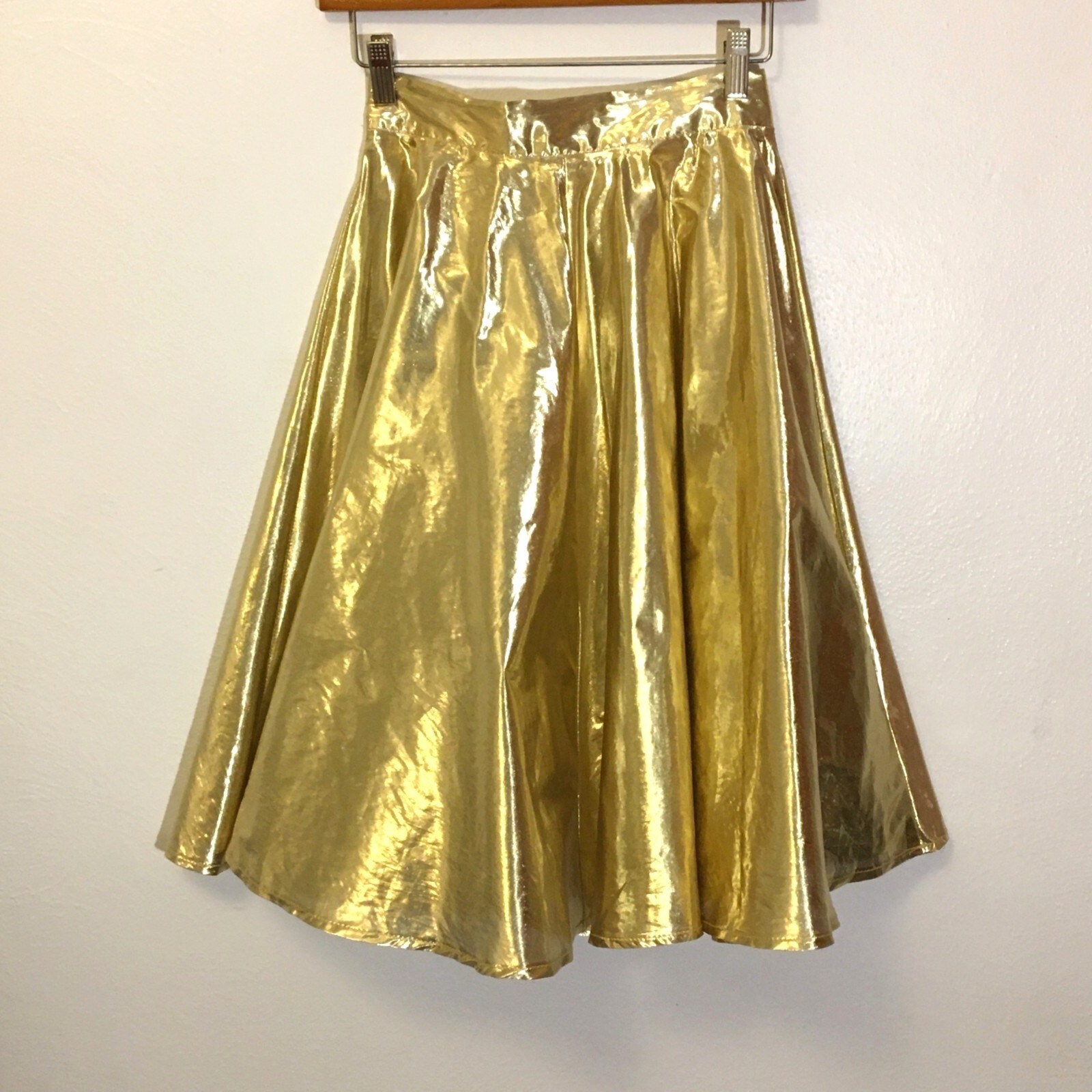 Vintage 70s 80s 90s Frederick’s of Hollywood Gold Lame Circle Skirt Disco (BT)