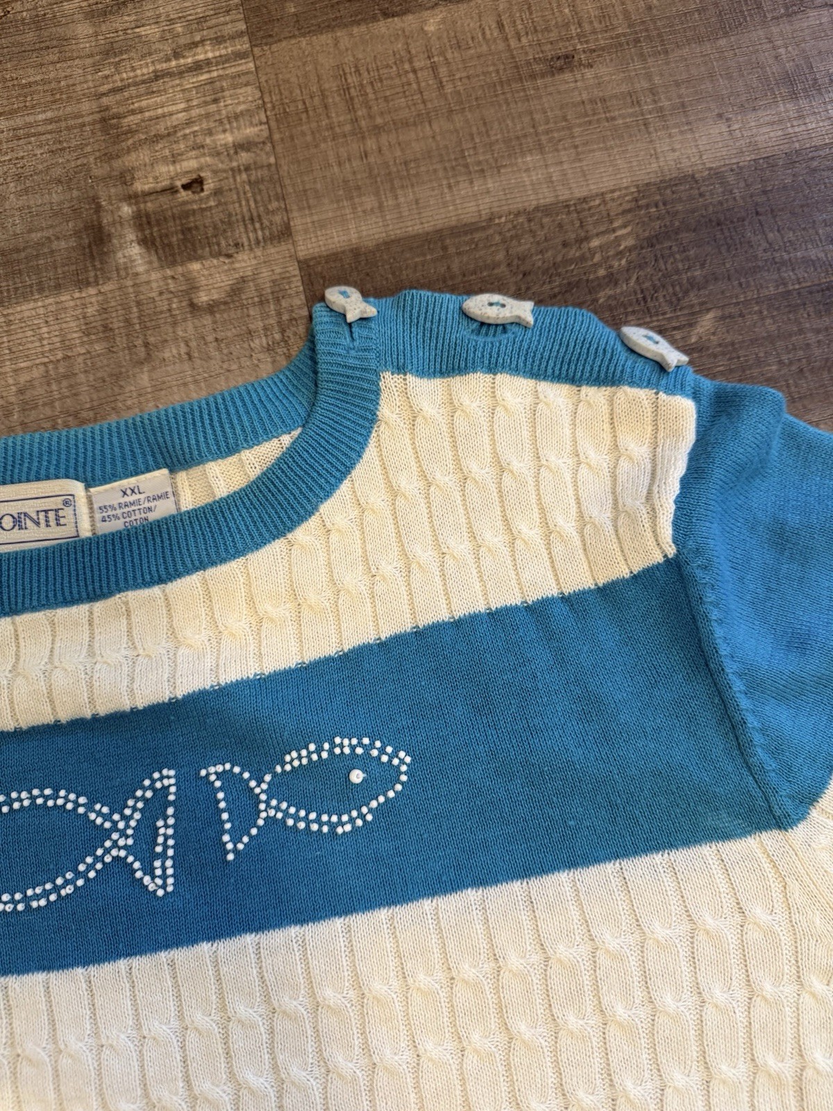 Vintage Bellpointe Striped Beaded Fish 3/4 length Sweater Sz XXL