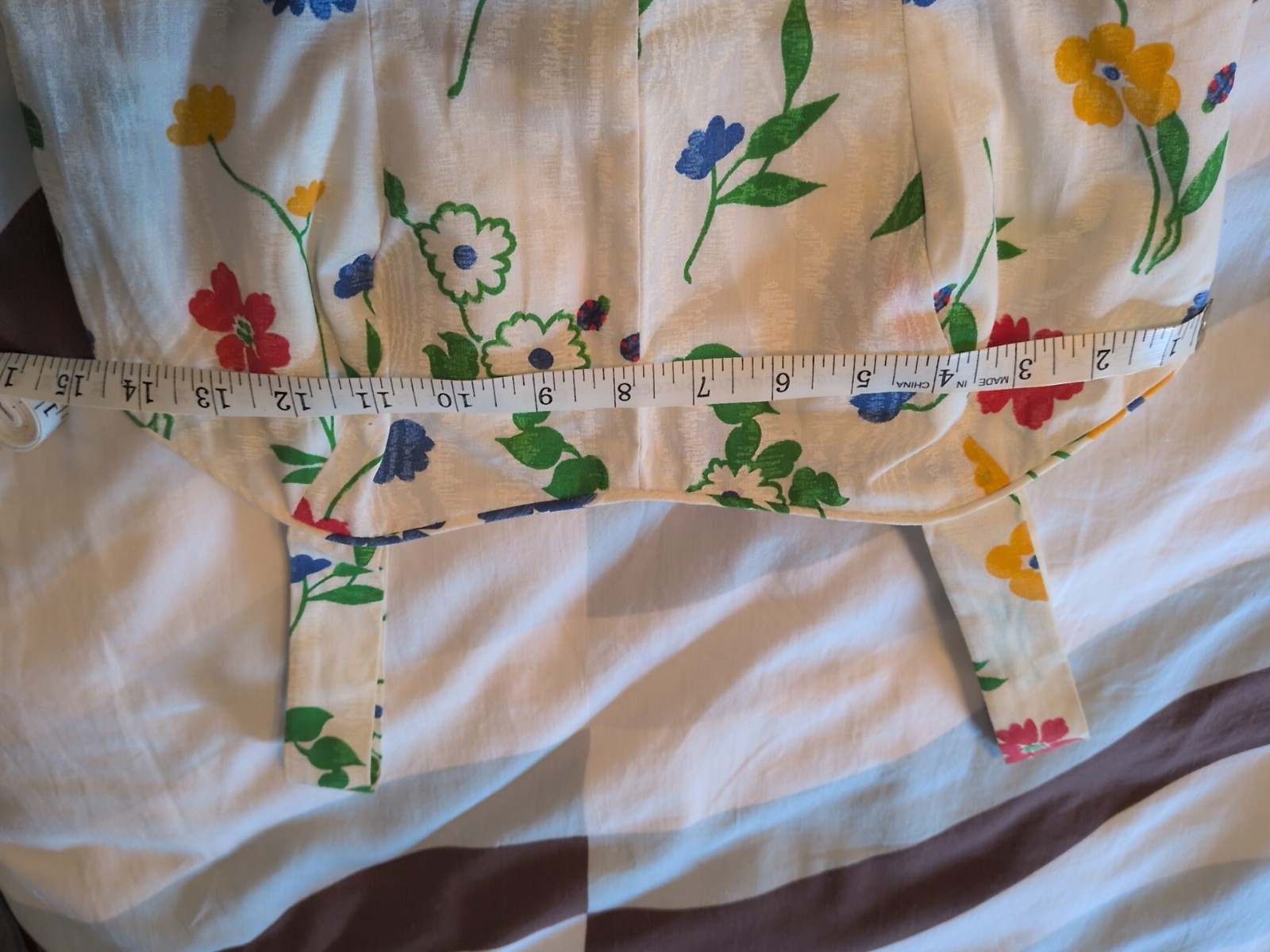 Vintage Cotton Blend White Floral Tiered Summer Dress 70s Cottage Core Size S