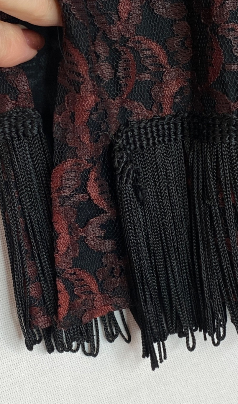 Vintage 1950s black lace fringe wiggle skirt XS pencil high waist midi