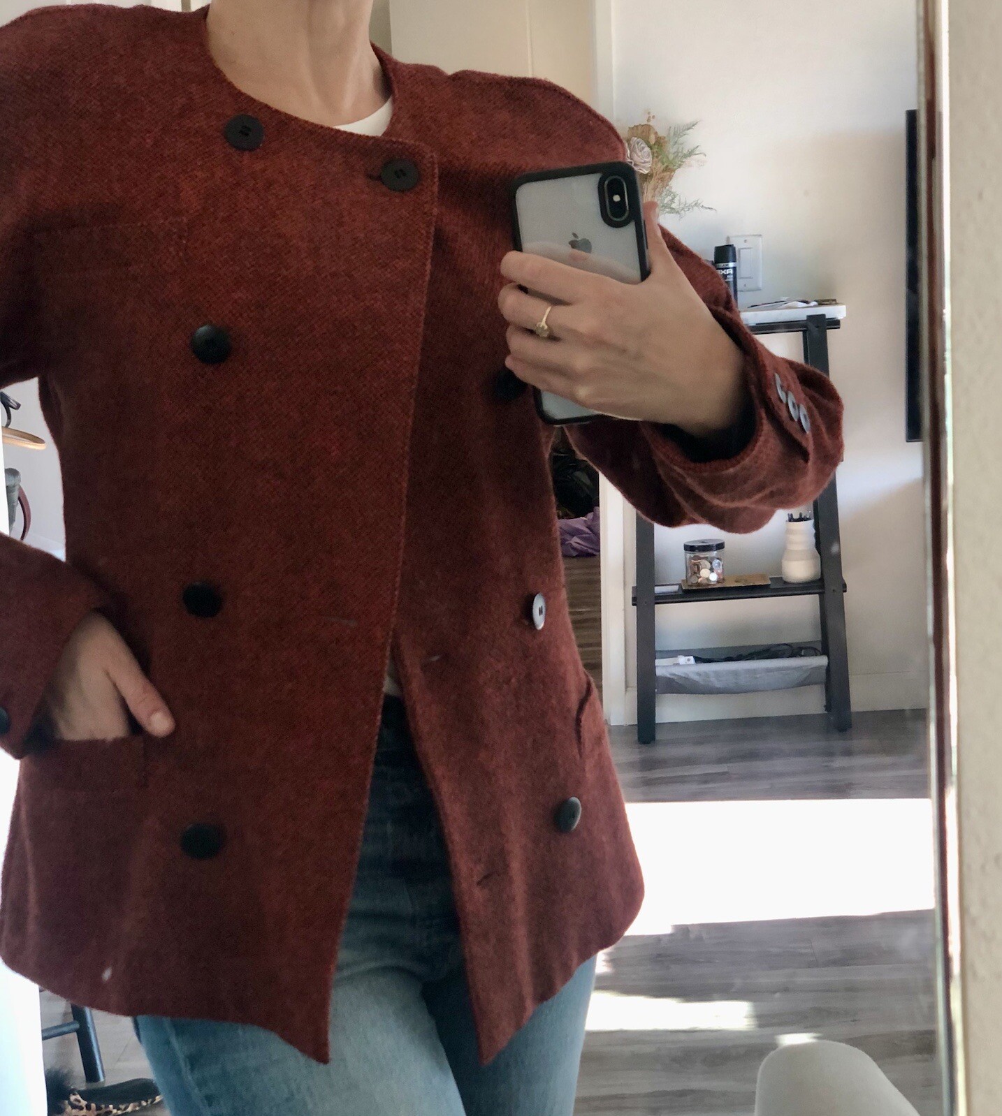 Vintage Red Black Tweed Jacket Blazer Cardigan Double Breasted by Escada 34 XS