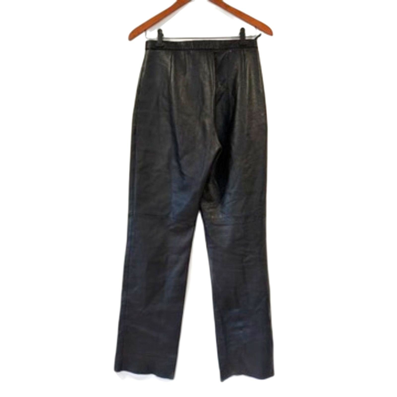 Vintage Jaqueline Ferrar Black Leather Pants Straight Leg Size 6