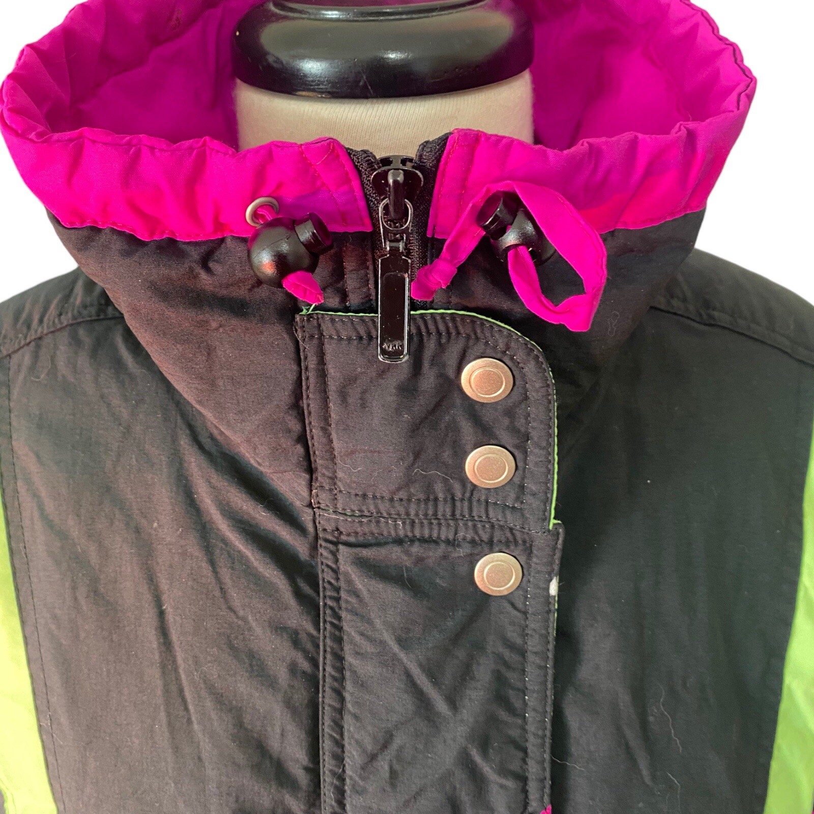 VTG Retro Cornice Color Block Black Purple & Neon Green Ski Jacket Ladies Sz M
