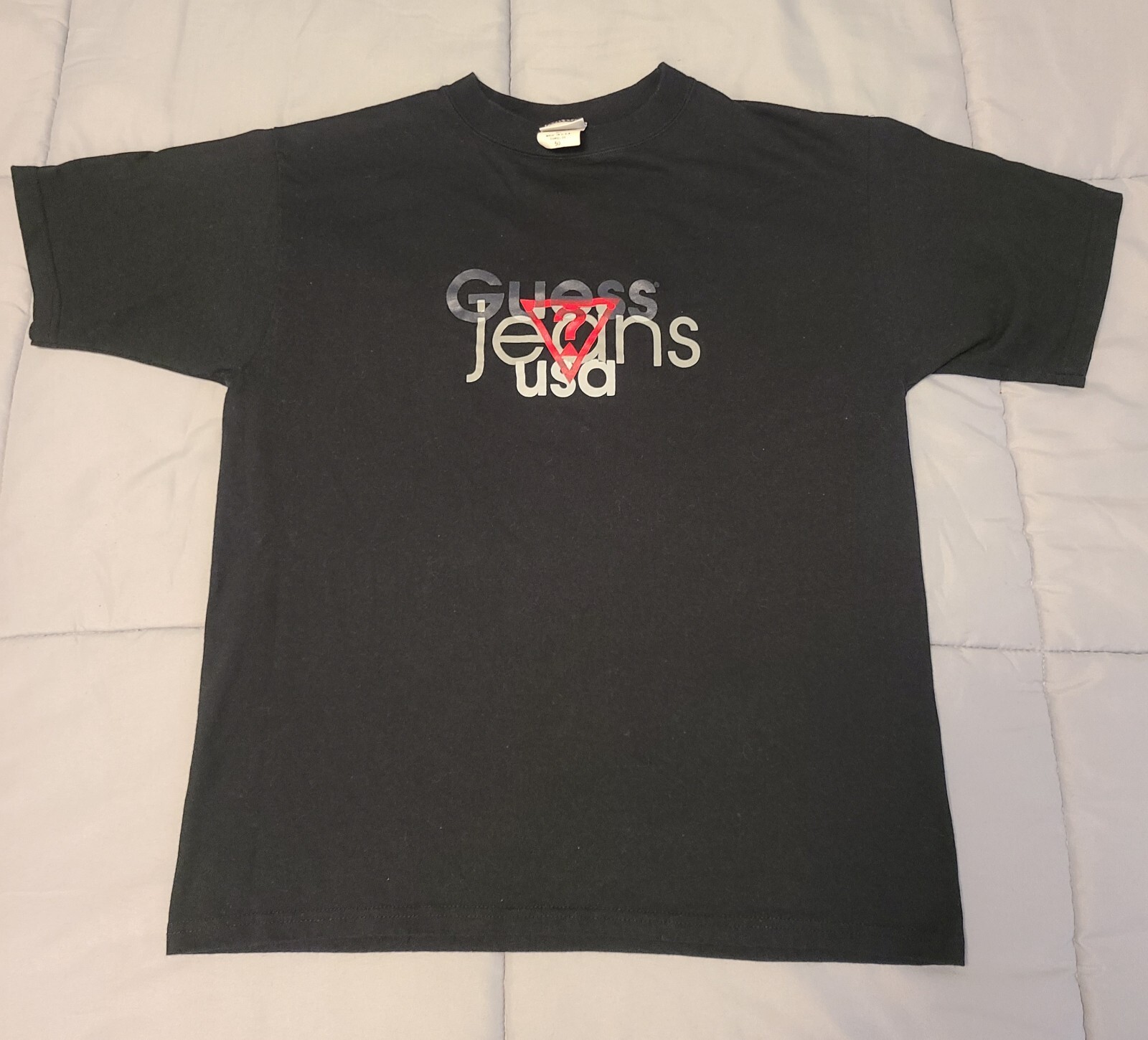 Vtg 90s GUESS JEANS USA Black T Shirt M L Iconic Retro Preppy New Wave Classic
