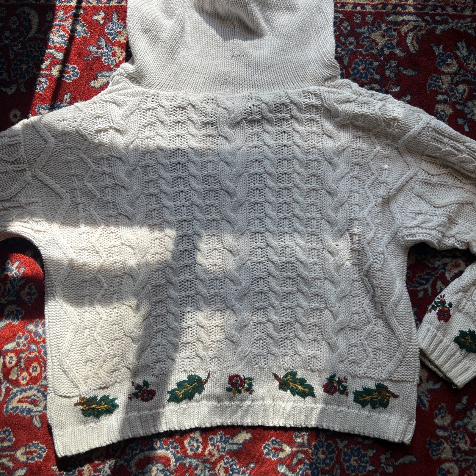 Vintage Womens Chaus Sport Chunky Floral 3d Sweater Cardigan Zip Size Medium