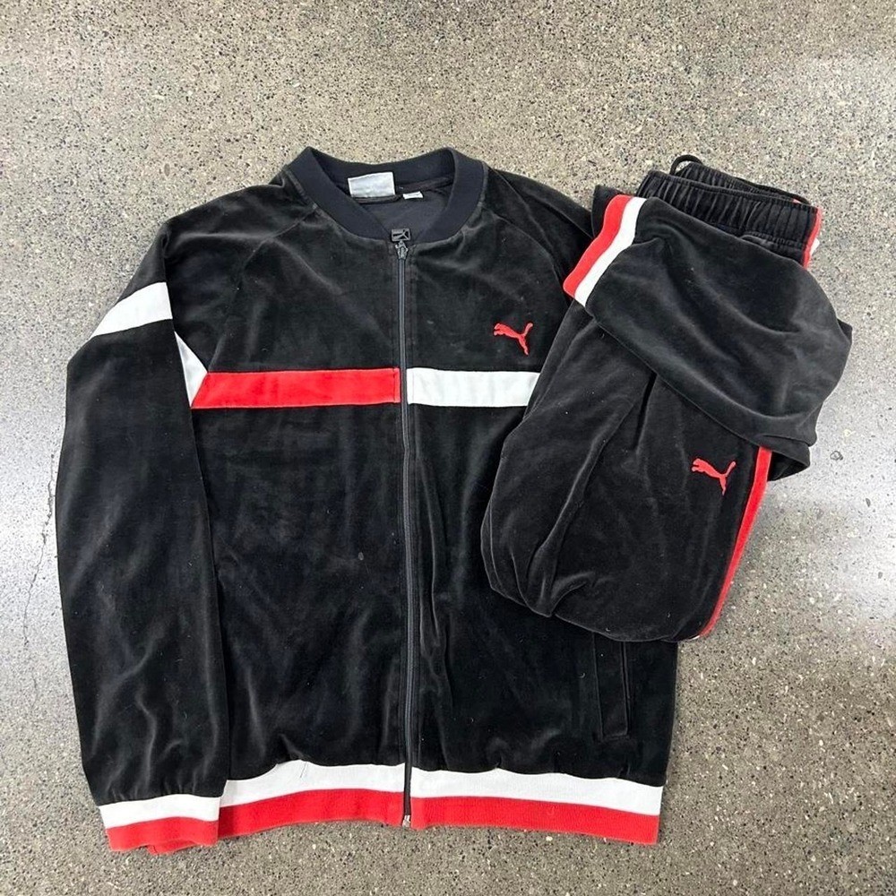 Vintage 90s PUMA Satin Full Track Suit Set Y2K Striped (Size Large)