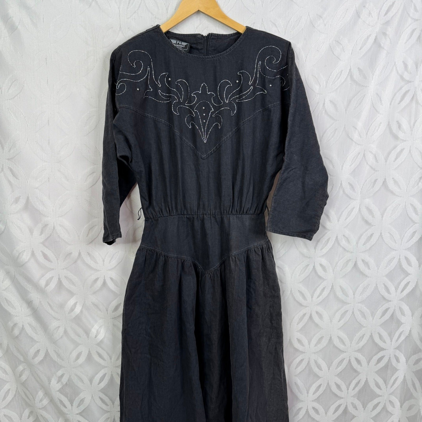 Vintage PG Collections Ginger Bort Black Denim Western Midi Dress Size 10