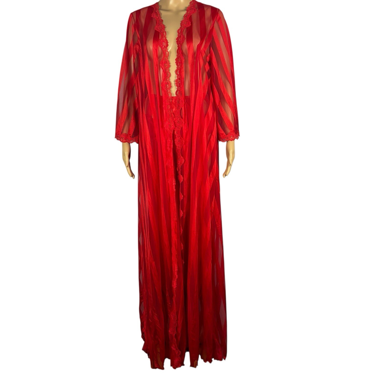 Vintage Jenelle of California Red Nylon Peignoir Set Sz M P Robe Pants Hollywood
