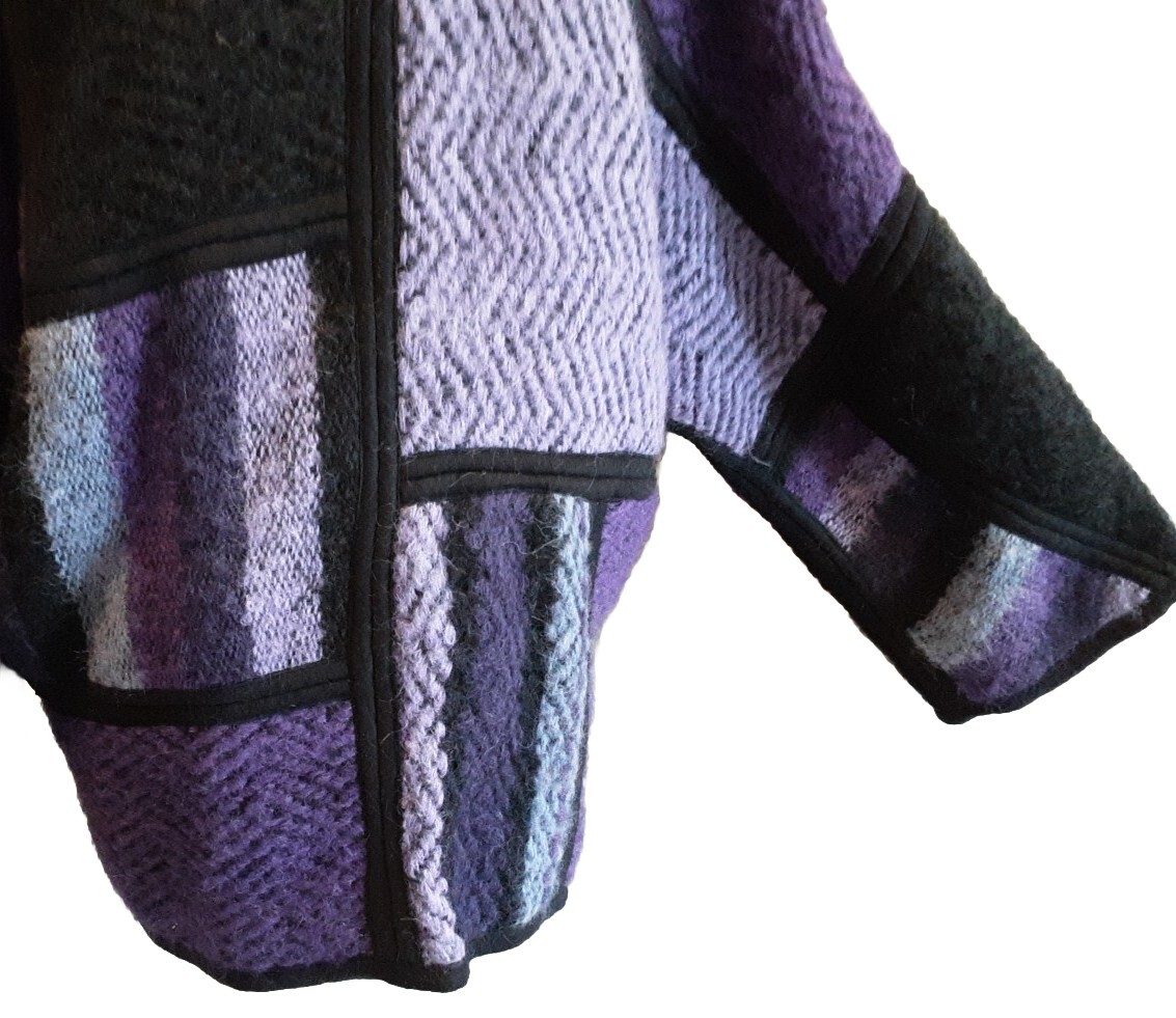 ITALIAN BOHO VTG MOHAIR COAT Color Block Purple Unstructured Sz M-L PERFECT!