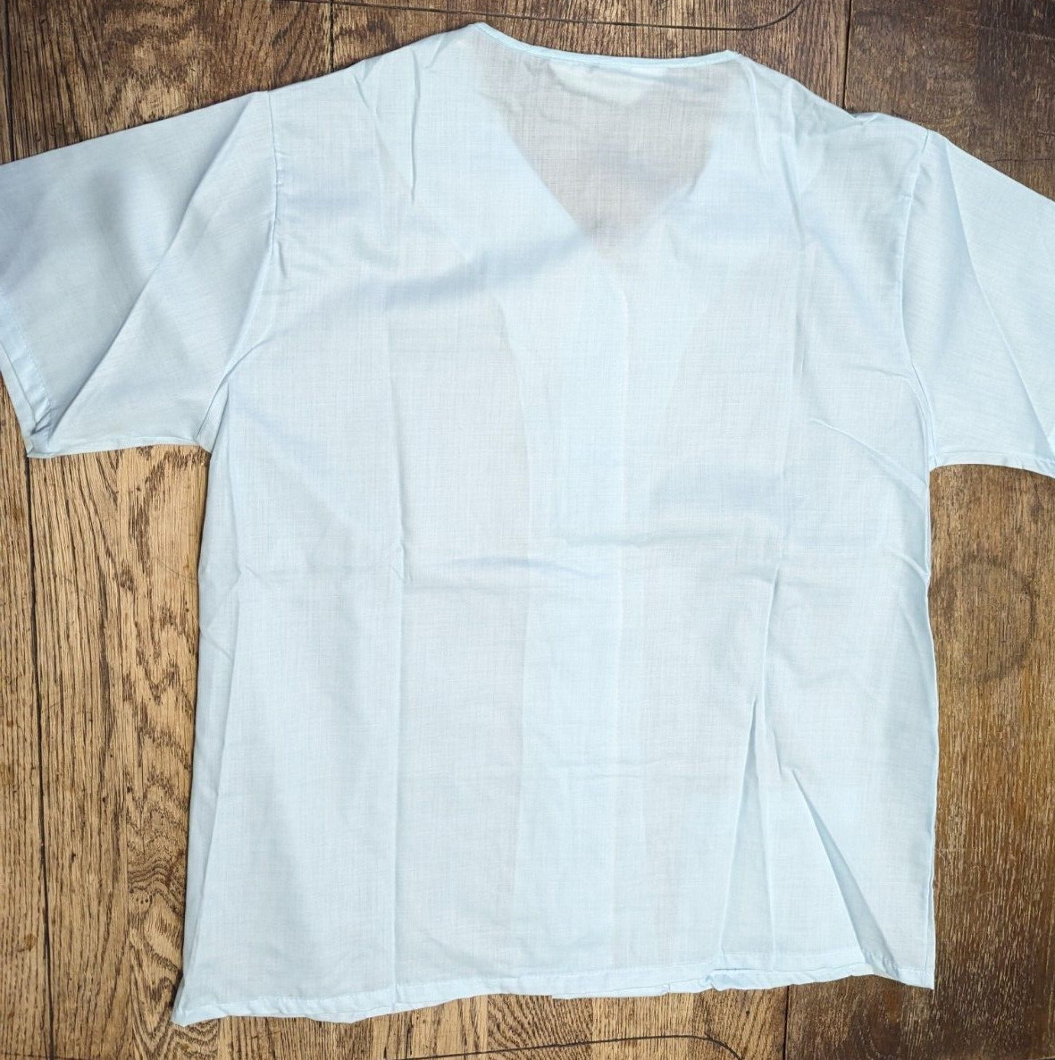 KATZ VTG 60s 70s Long Pajamas 2 Pc Retro Pale Blue Button Top Pants Sz 36 NWT