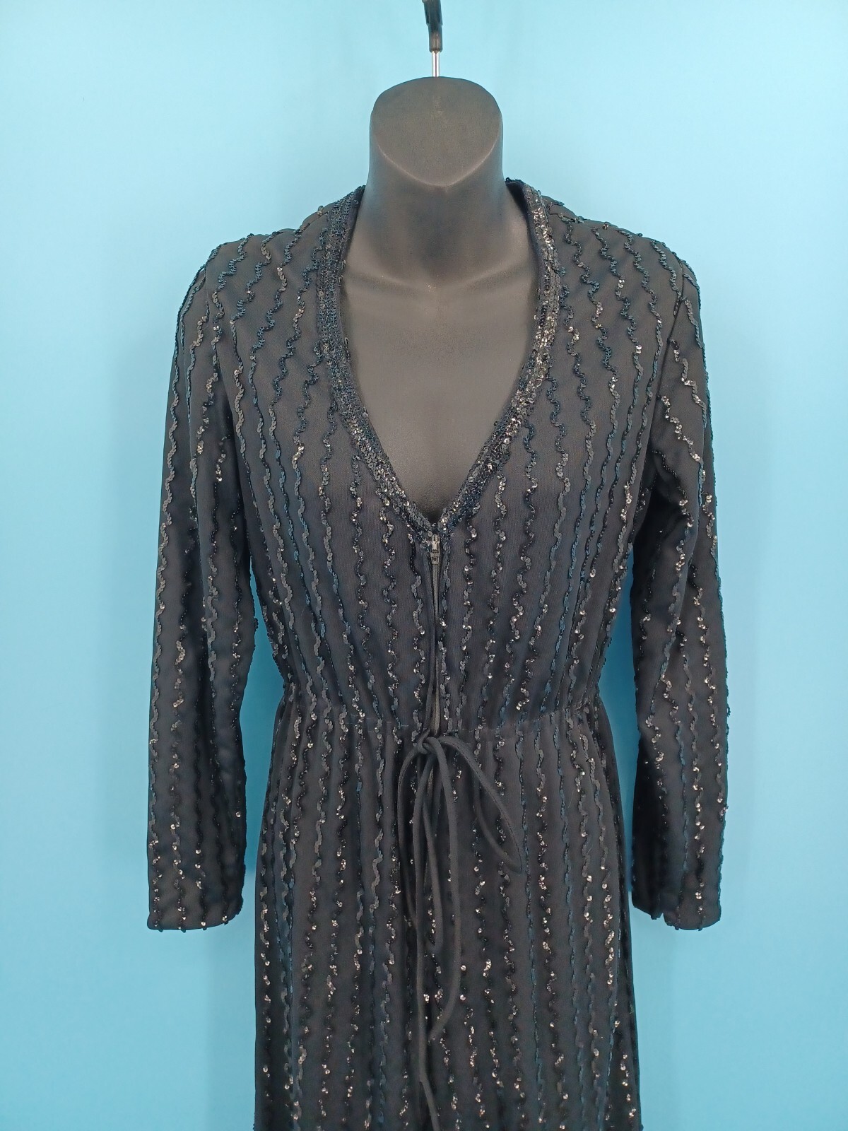 Vintage 1970s LEE JORDAN New York Black Sequin Disco Jumpsuit