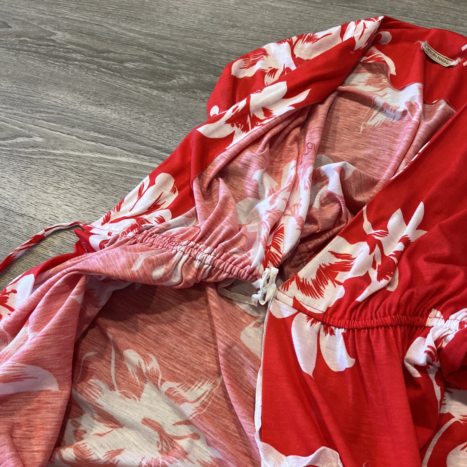 VTG Maxi Dress Joseph Magnin Designer 1970s Floral Red Wrap Hippy Boho Beach