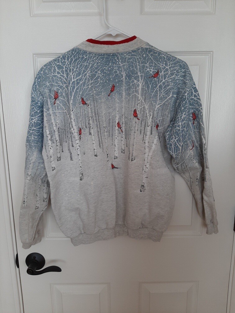 Vintage Artisans Sunschein Designs Winter Cardinals Button Up Sweatshirt *READ*