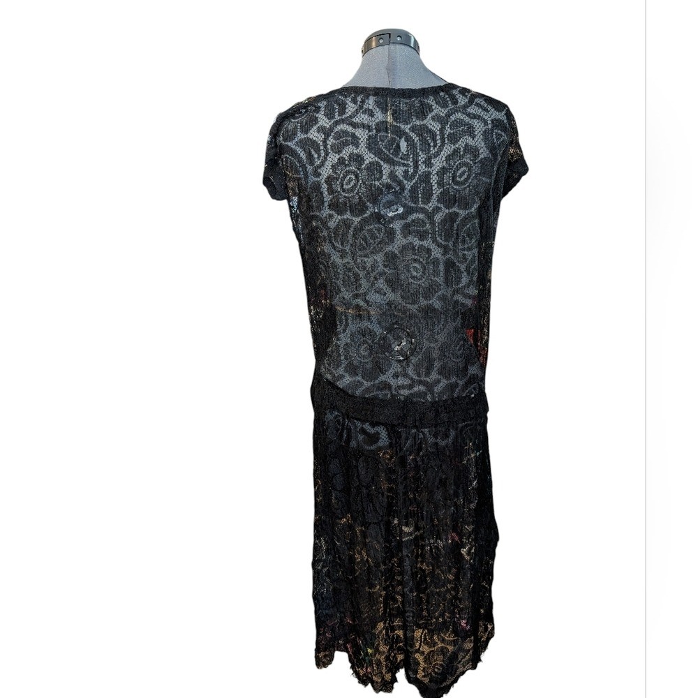 Antique Vintage 1920s Black Floral Lace Pattern Mourning Dress Rare