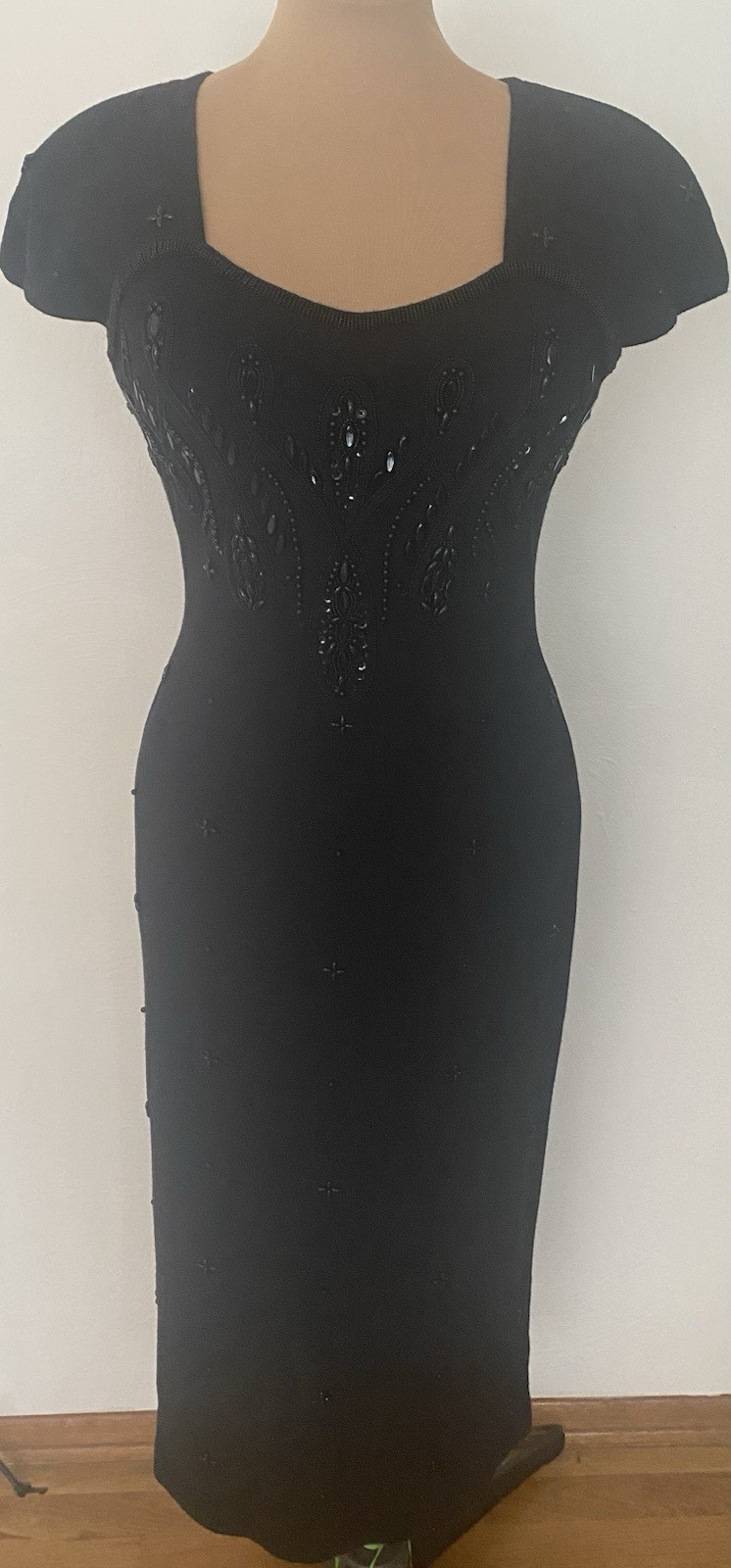 Vintage 90s CASUAL CORNER Beaded Sweater Dress *Medium* Wool Blend Embellished