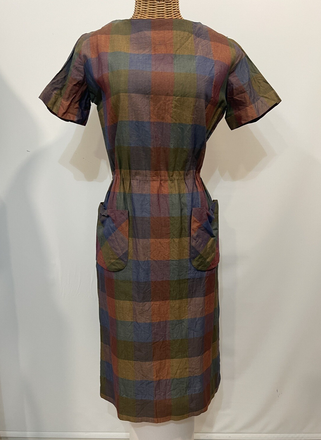VTG Nancy Greer NY 1950’s Plaid Day Dress Union Made USA True MCM era