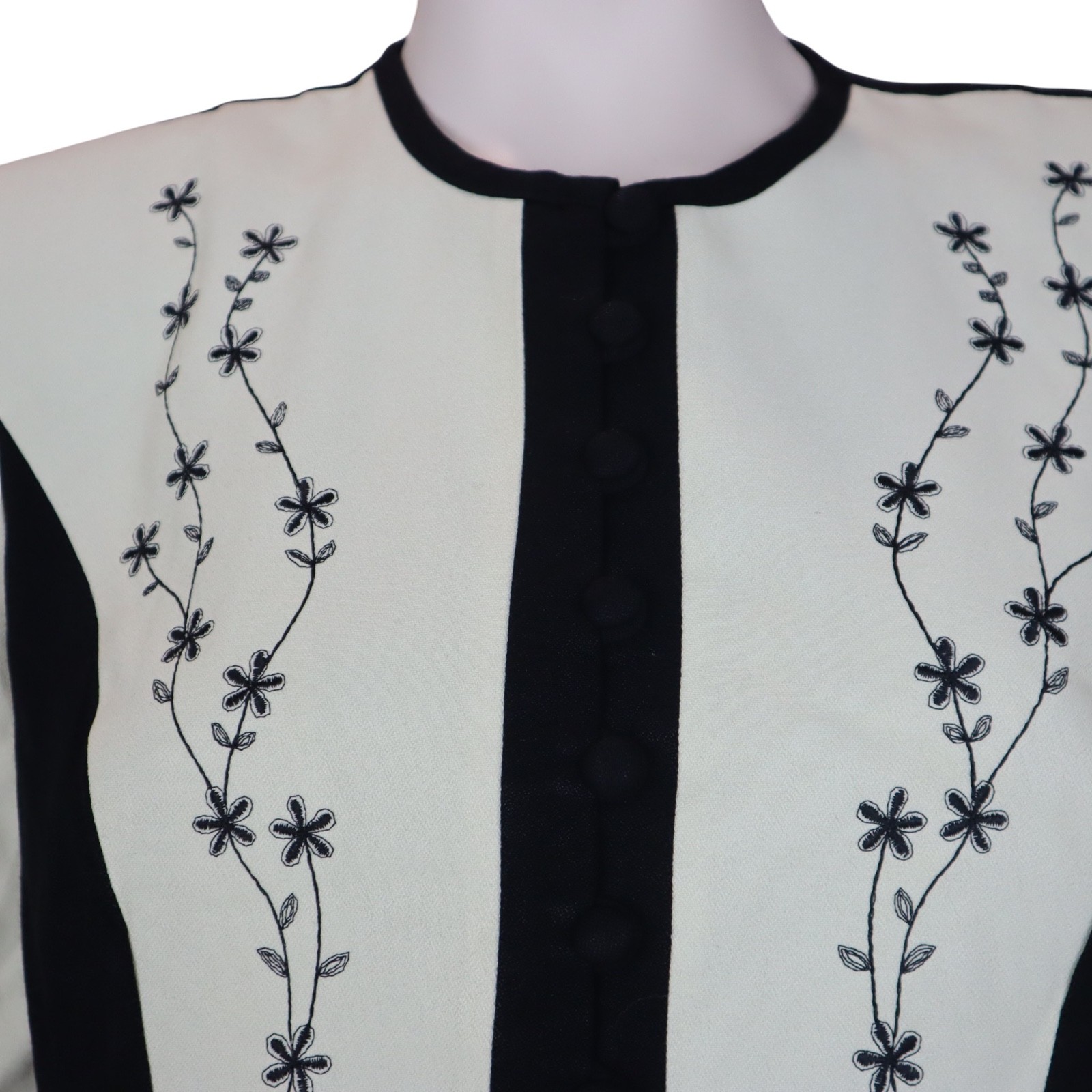 Vintage DJ Summers Top Embroidered Floral Ivory Short Sleeve 80s Women’s Medium
