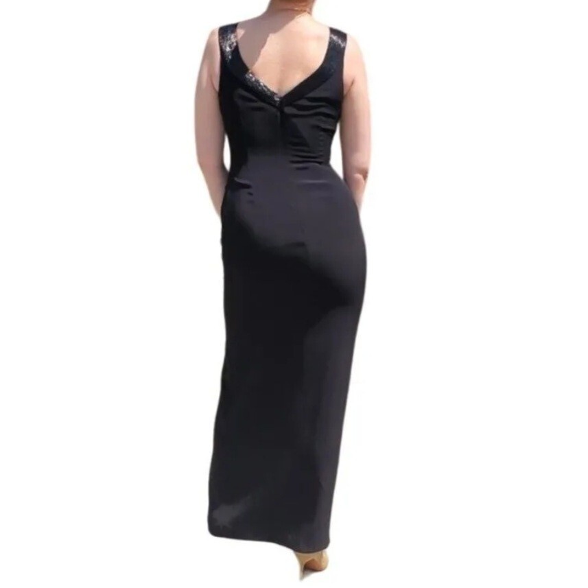 Vintage Alfred Angelo Black Beaded Formal Maxi Dress with Beaded Jacket Size 4