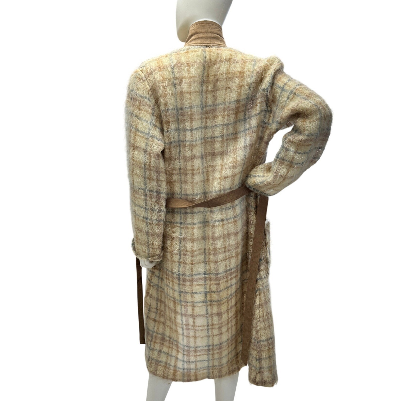 1960s Gino Rossi Mohair LIghtweight Plaid Long Cardigan Robe Jacket Coat JS