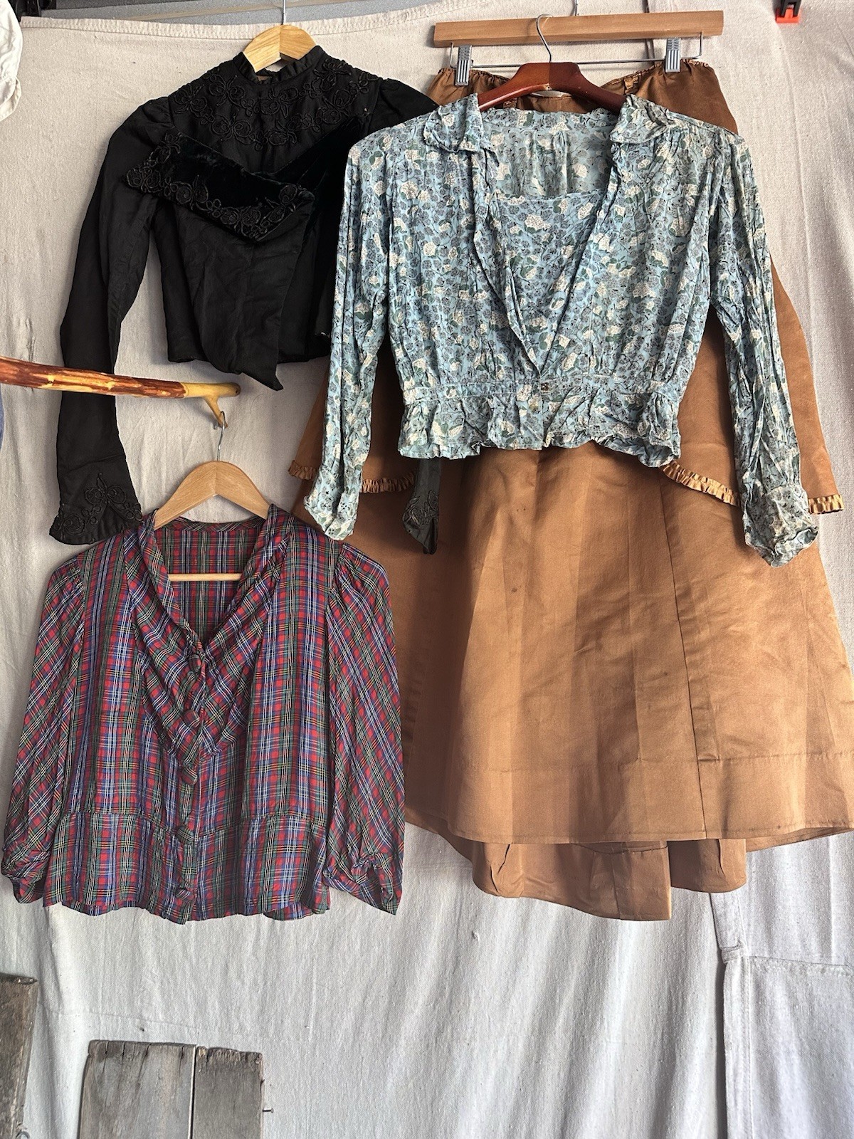 Antique French Victorian Deco Resale Lot 4 Piece Silk Skirt Blouse Womens XS S M
