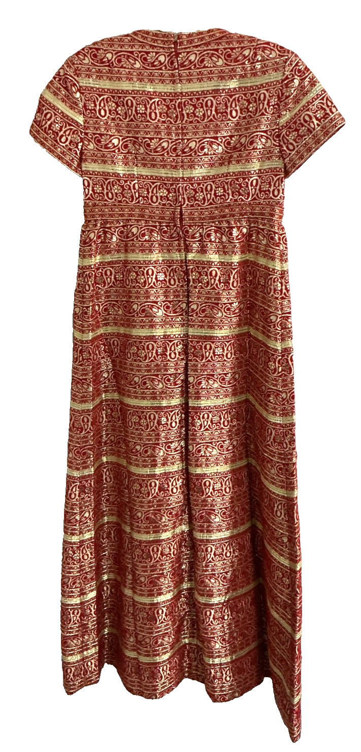 Vintage 60’s Metallic Gold Red Lurex Brocade Hostess Evening Gown