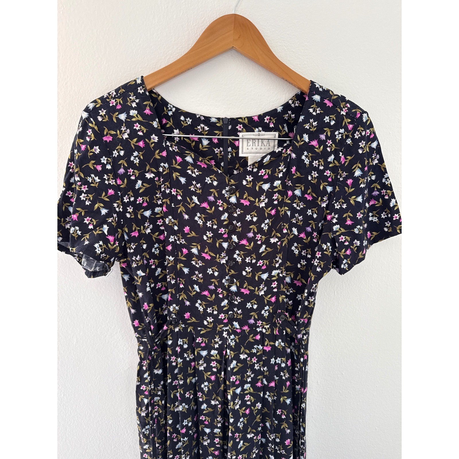 VTG Erika Studio Floral Romantic Midi Dress Sm Sweetheart Neckline Cottagecore