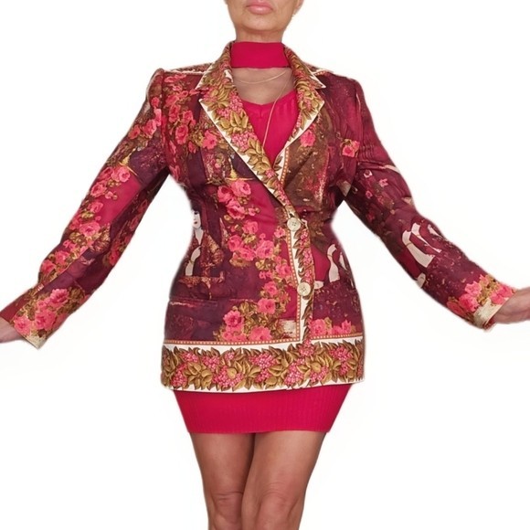 Vintage Gianni Versace for Genny 100% Silk Red Baroque Blazer Jacket