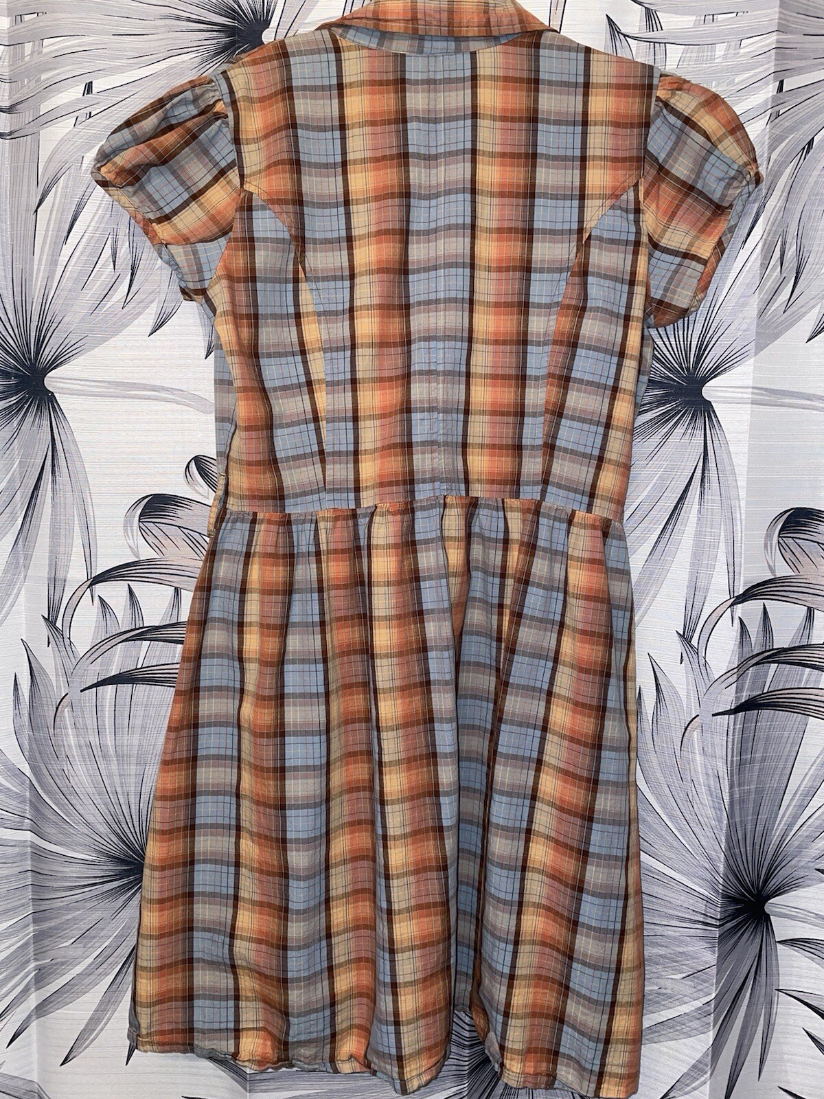 Speed Control NY Vintage Y2K 100%Cotton Plaid Button Up Dress Neutral Blues/Brwn