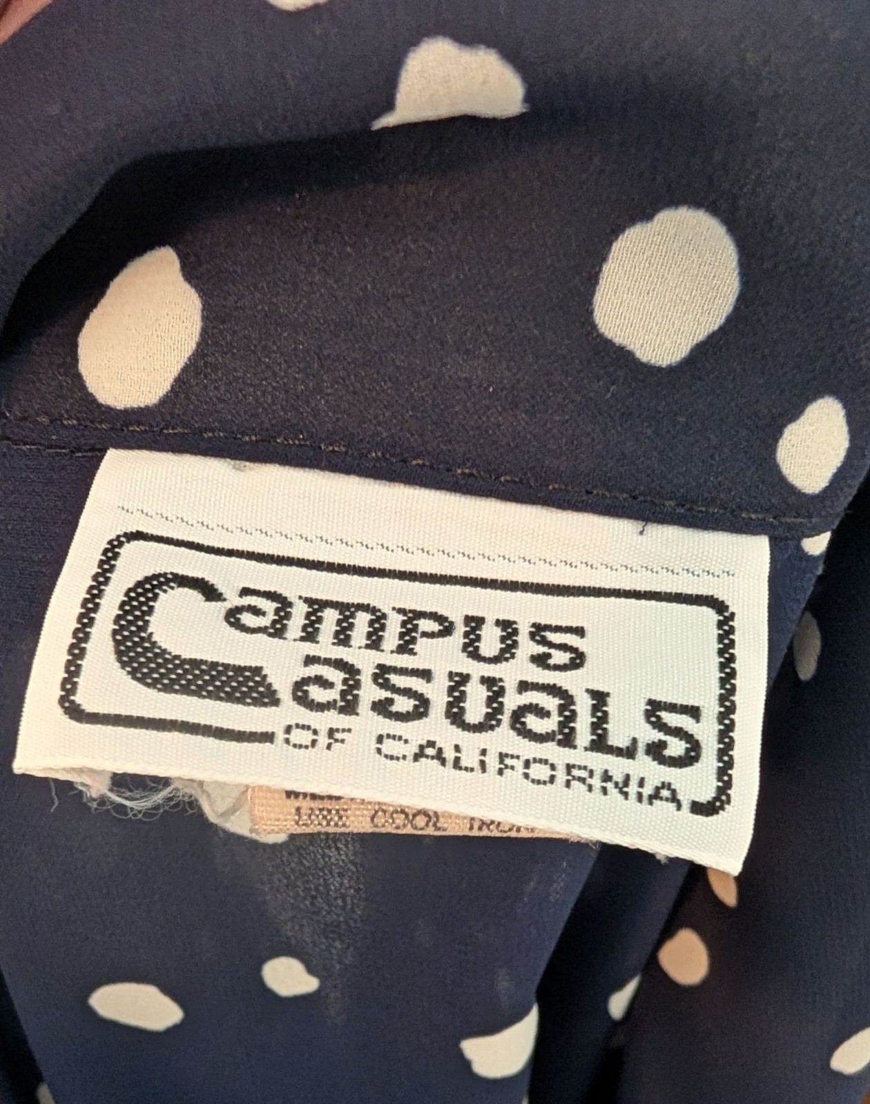 Vintage Campus Casuals Navy Polka Dot Two-Piece Set – Blouse & Skirt – 14