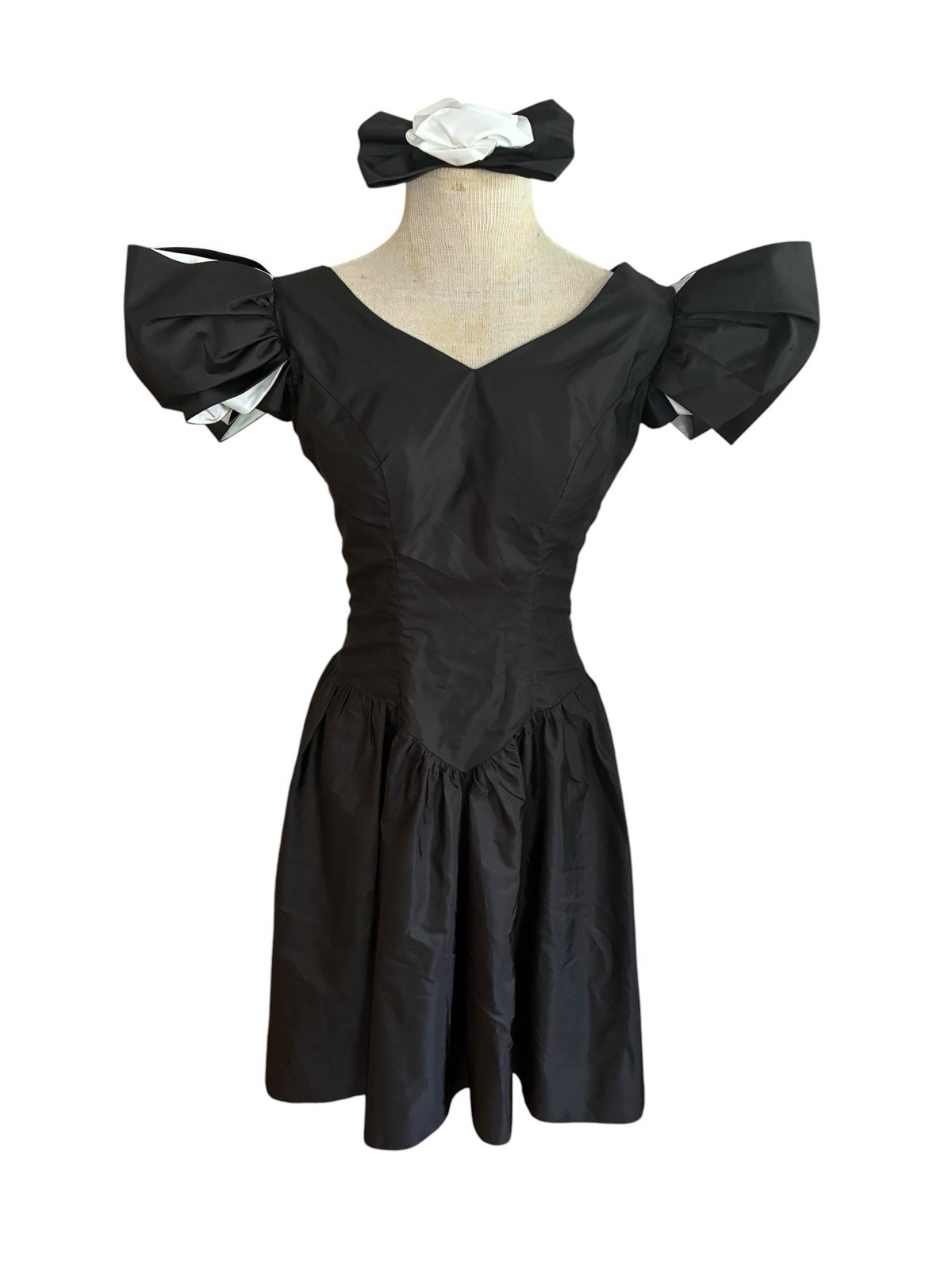 Vintage House Of Bianchi Black And White Big Bow Formal Dress Matching Barrette